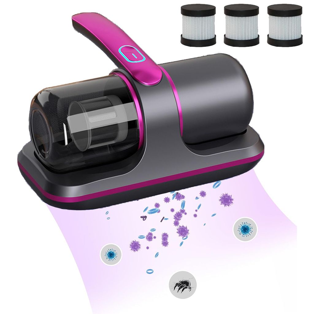 Handstaubsauger, Kabelloser Staubsauger für Betten, Sterilisierender Handstaubsauger, Milbenentfernung, 8000pa, gräulich violett