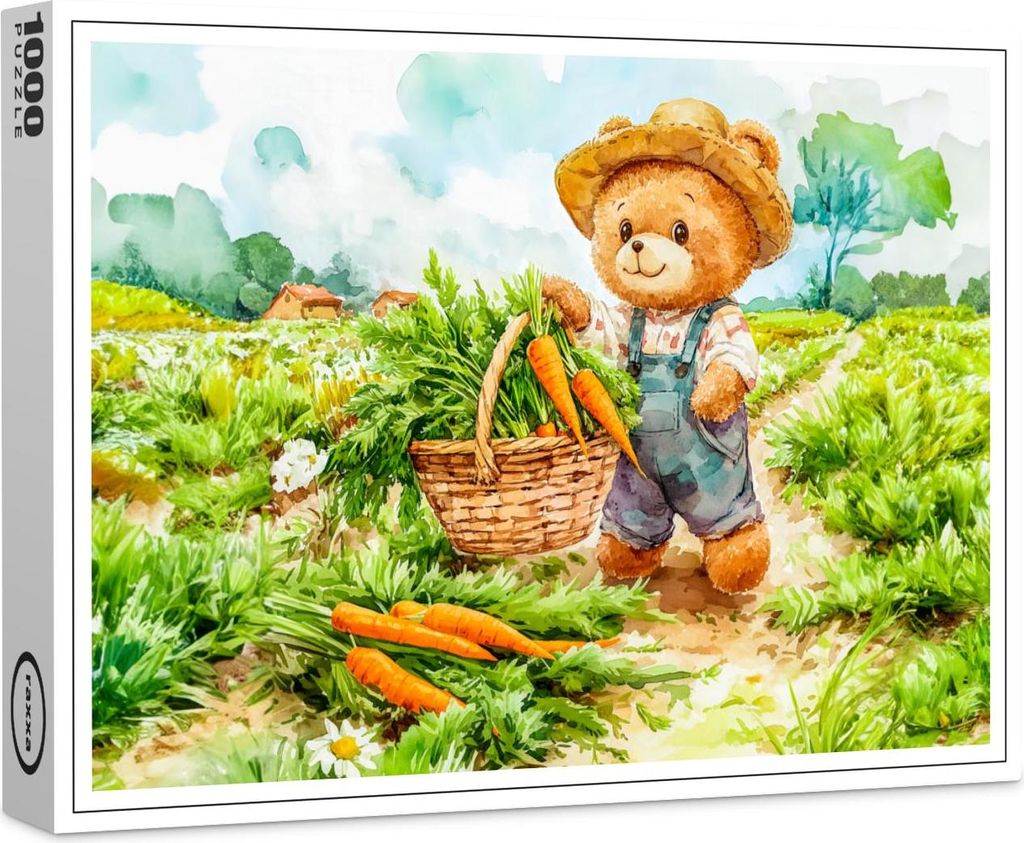 raxxa Premium-Puzzle "Teddy Bear Harvesting Carrots in a Field", 1000 Teile