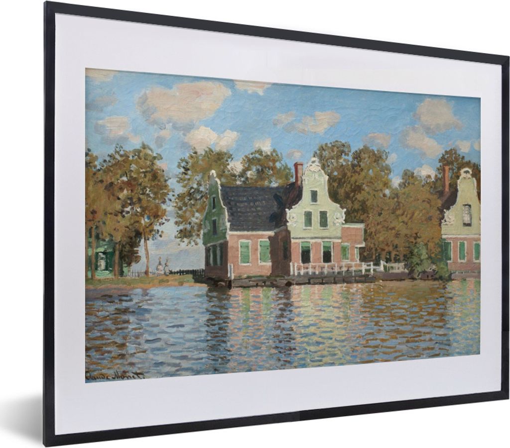 MuchoWow Gerahmtes Poster Das Haus am Fluss Zaan bei Zaandam - Gemälde von Claude Monet 40x30 cm - Poster mit Schwarzem Bilderrahmen Wandposter ...