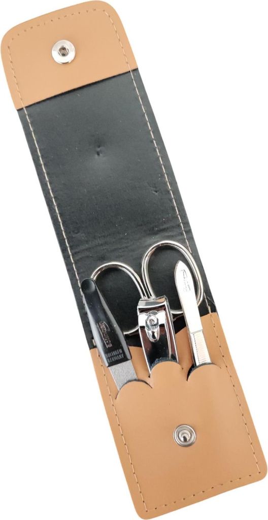 4-teiliges Solingen* Maniküre Set mit echt Leder Etui, Nagelschere, Feile, Pinzette Beige