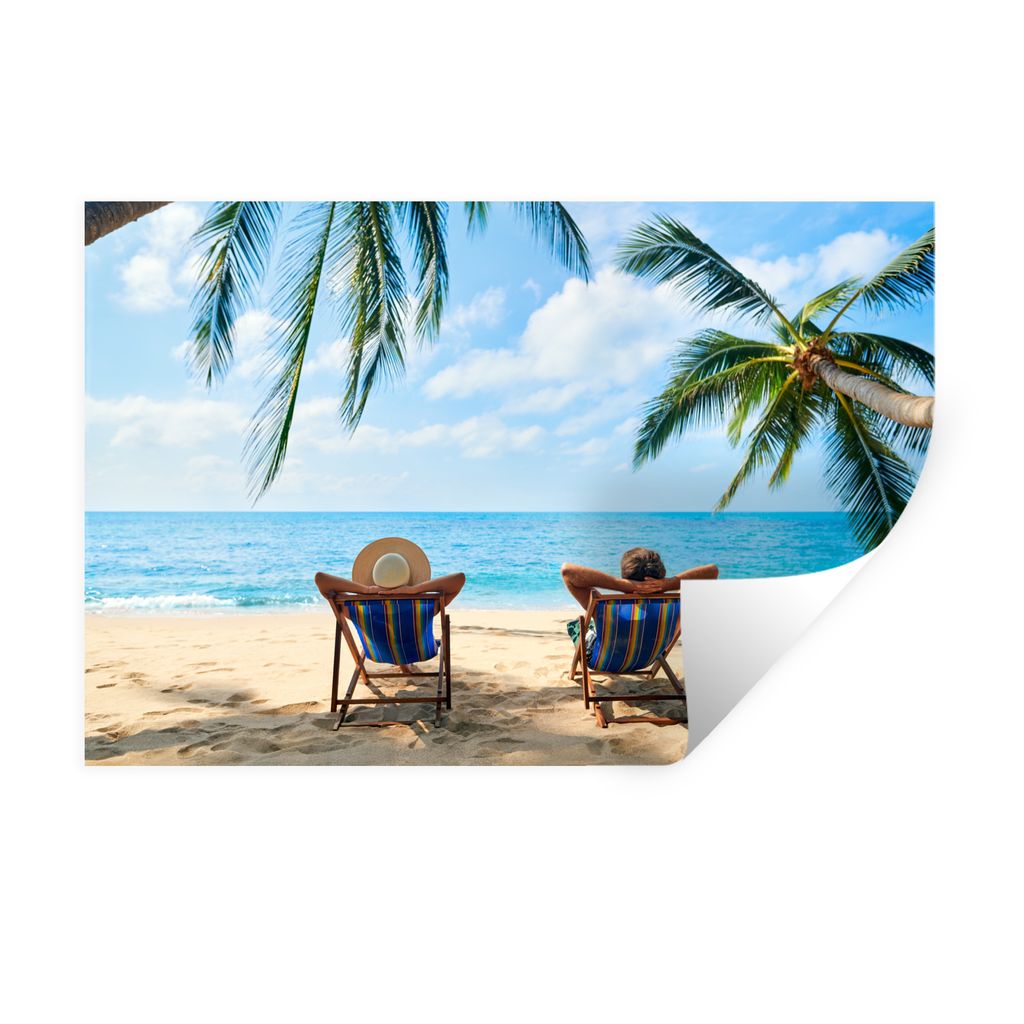 MuchoWow Wandtattoo Wandsticker Wandaufkleber Strand - Sommer - Palmen 120x80 cm Selbstklebend und Repositionierbar - Selbstklebend - Fototapeten