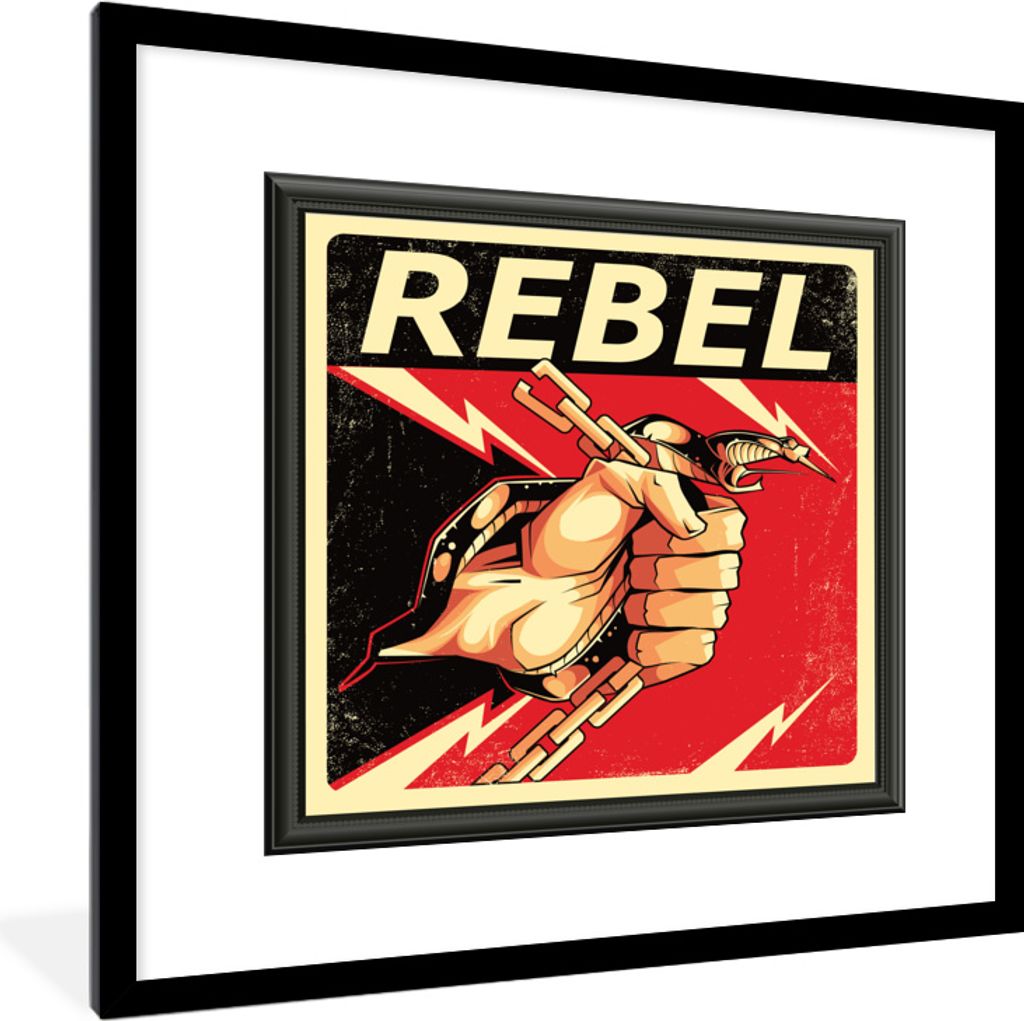 MuchoWow MuchoWow Gerahmtes Poster Vintage-Poster Rebell 40x40 cm - Poster mit zchwarzem Bilderrahmen - Poster - Plakat im Rahmen