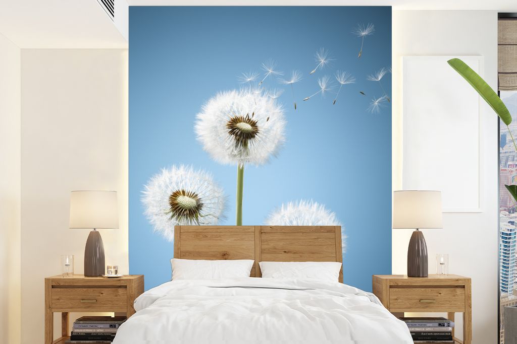 MuchoWow Fototapete für Wohnzimmer oder Schlafzimmer Wandtapete Vinyl Motivtapete Illustration - Löwenzahn - Saatgut - 160x220 cm - Bildschirmh...