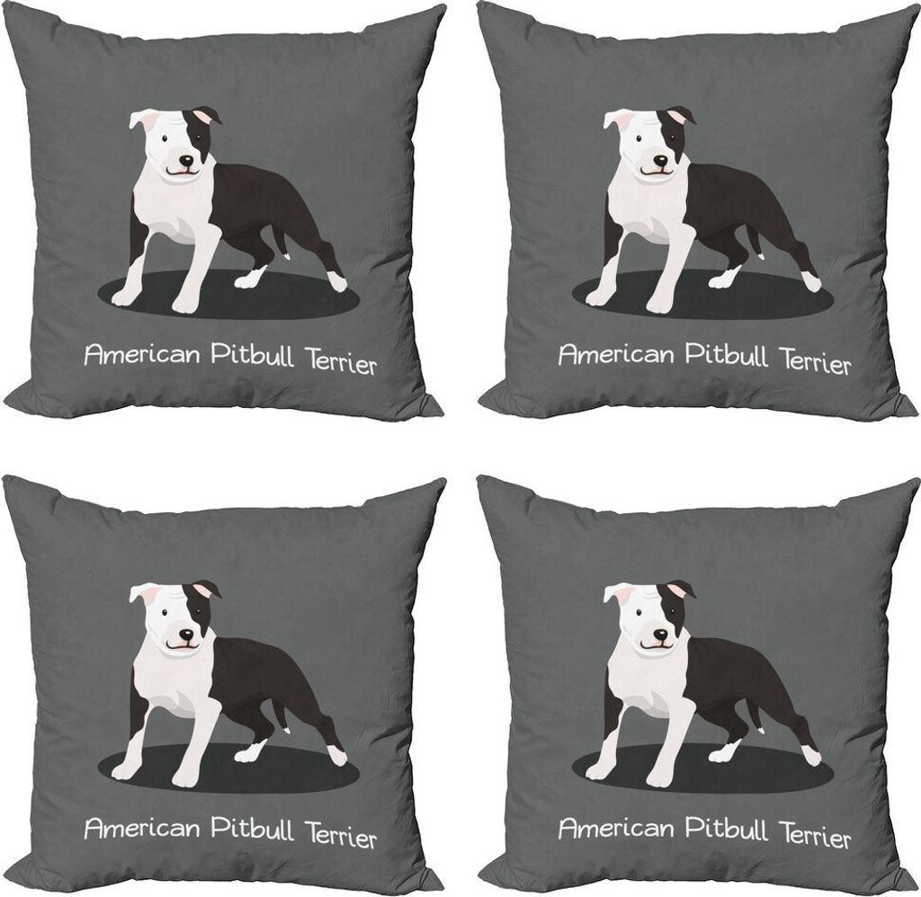 ABAKUHAUS Pitbull Kissenbezug Set (4 Stück), Amerikanischer Cartoon-Terrier, Moderner Doppelseitiger Digitaldruck, 45 cm x 45 cm, Mehrfarbig