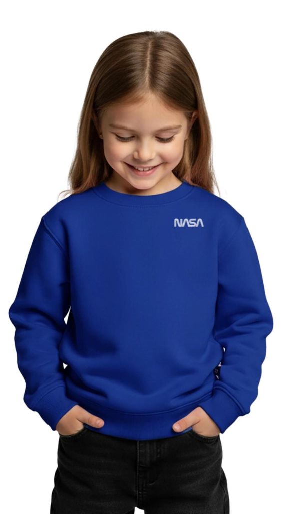 Spreadshirt Nasa Logo Klein Weiß Stick Kinder Premium Pullover, 146/152 (10 Jahre), Royalblau