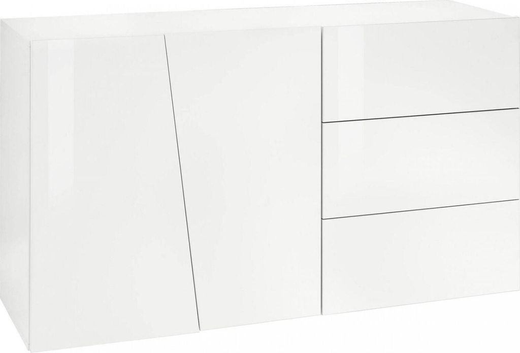 Kommode Italo, Küchen-Sideboard mit 2 Türen und 3 Schubladen, Wohnzimmer-Buffet, 100 % Italy, cm 141x43h86, glänzend weiß