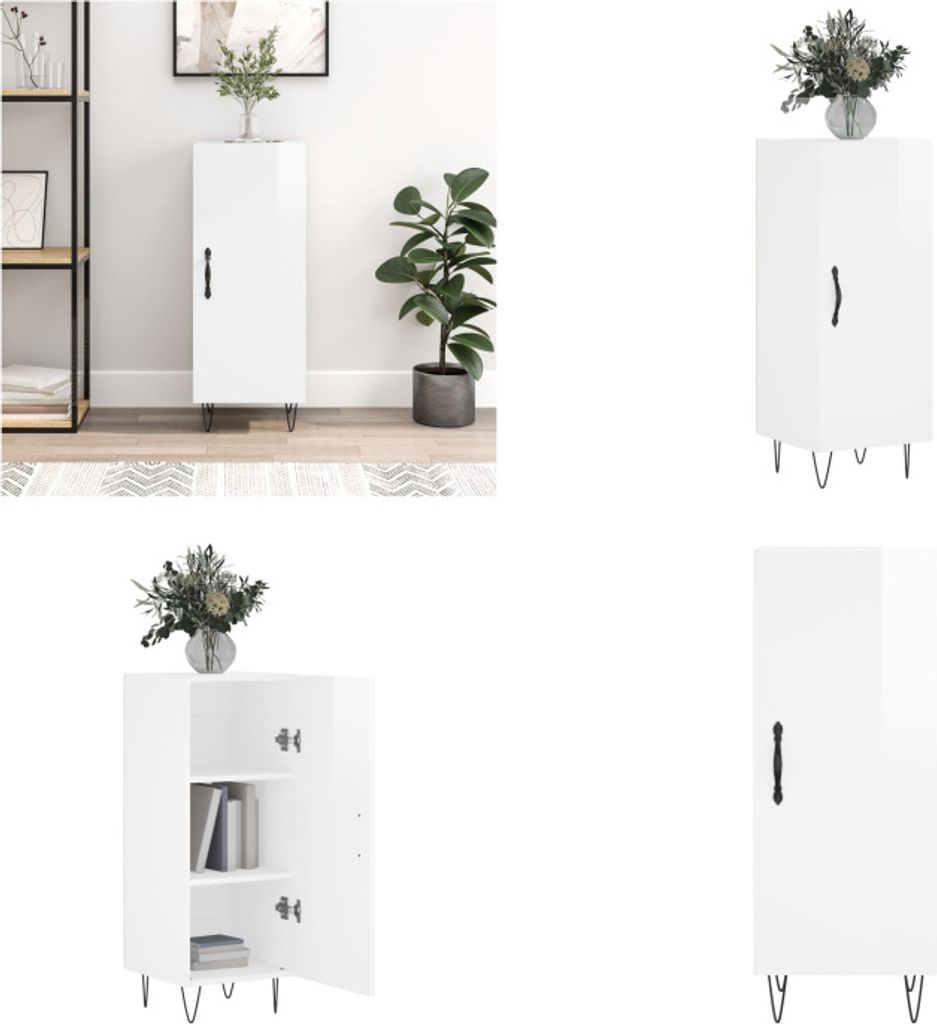 vidaXL Sideboard Hochglanz Weiß 34,5x34x90 cm Holzwerkstoff - Sideboard - Sideboards - Schrank - Aufbewahrungsschrank