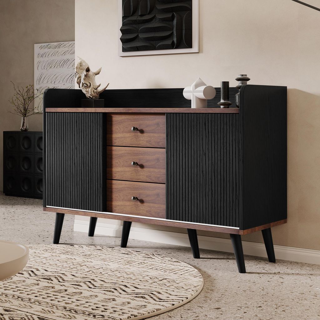 Sideboard mit drei Schubladen fürs Wohnzimmer – Modernes Sideboard mit Staufächern, Schwarz