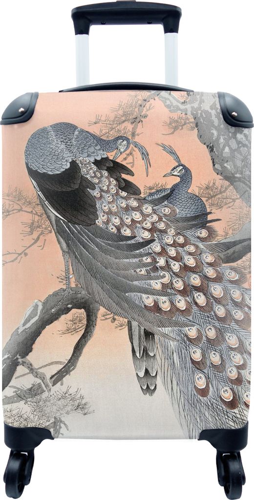 MuchoWow MuchoWow Koffer Handgepäck Trolley Rollkoffer Kleine Reisekoffer mit 4 Rollen - Tiere - Pfauenfedern - Vintage - Pfau - Cabin Size < ...