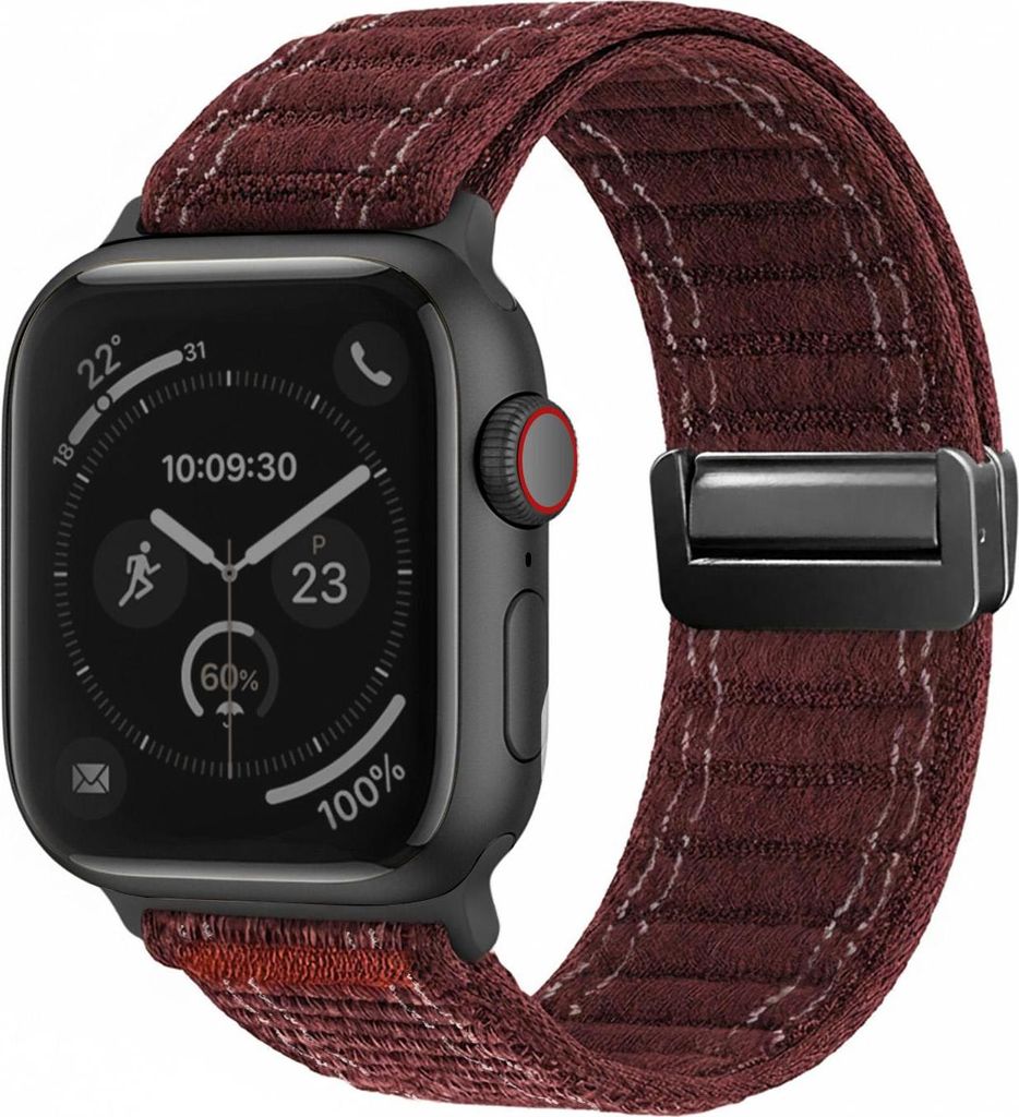 Smartwatch Armband für Apple Watch Series 5 44mm Nylon Textil Band Ersatzband Wechselband Magnetverschluss flexibel atmungsaktiv Rot Weinrot