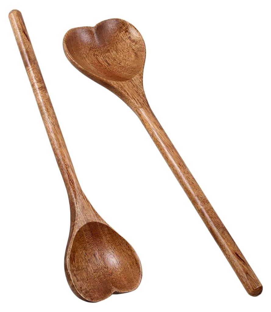 2 Stück Holzherzlöffel Multifunktional 25,5 cm langer Dessert- und Rührlöffel aus poliertem Holz mit herzförmigem Design für Küche, Café un...