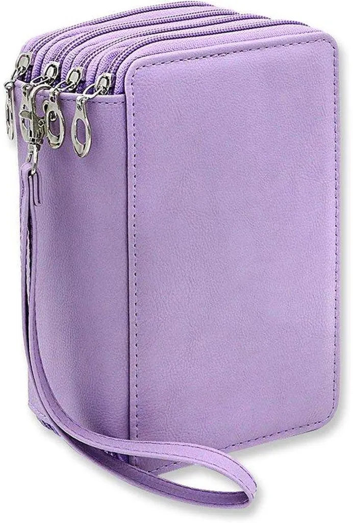 Grand Étui à Crayons Violet 72 Fentes avec Fermeture Éclair en PU