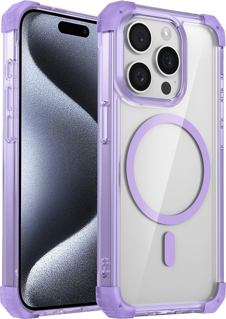 Magnetisch Hülle für iPhone 13 Pro Kompatibel mit Magsafe Stoßfest Militärschutz Transparente Handyhülle Lila