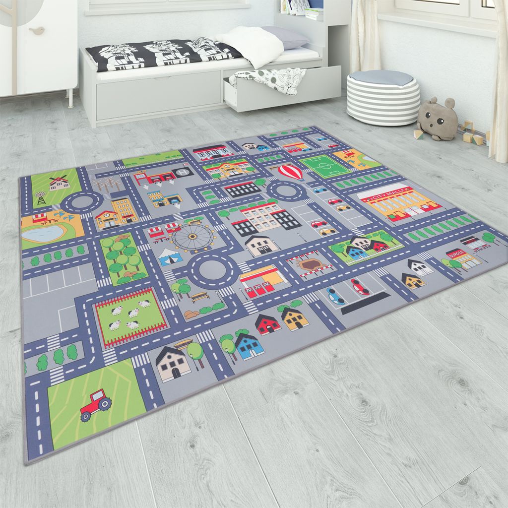Teppich Kinderzimmer Grau Kinderteppich Spielteppich Produktbild 