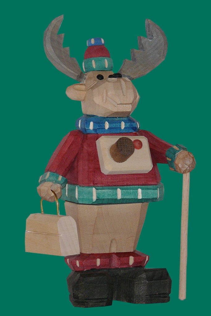 Holzfigur Elch Tourist geschnitzt Höhe 15cm NEU