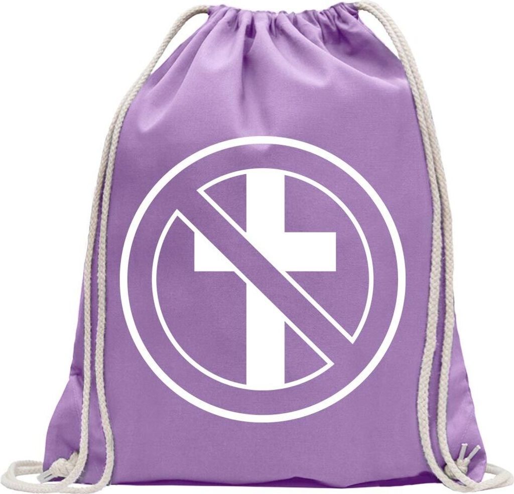 Kiwistar - Turnbeutel - lavendel - durchgestrichenes Kreuz - Fun Rucksack Sport Beutel Gymsack Baumwolle mit Ziehgurt