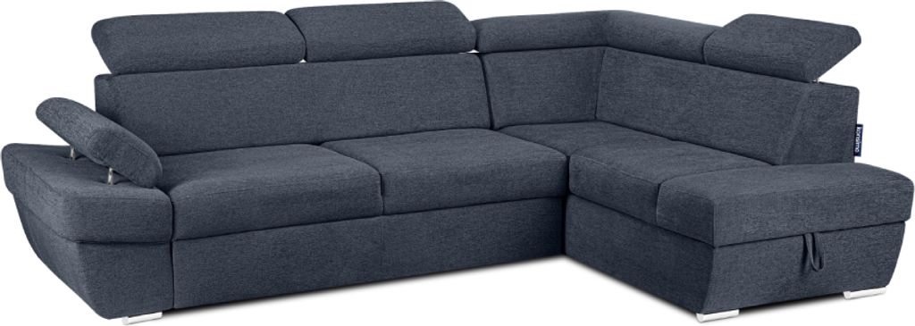 KONSIMO Ecksofa rechts mit Schlaffunktion und Bettkasten "RATLO", dunkelblau, Chenille-Stoff, Klassischer Stil, 270x82-110x190cm
