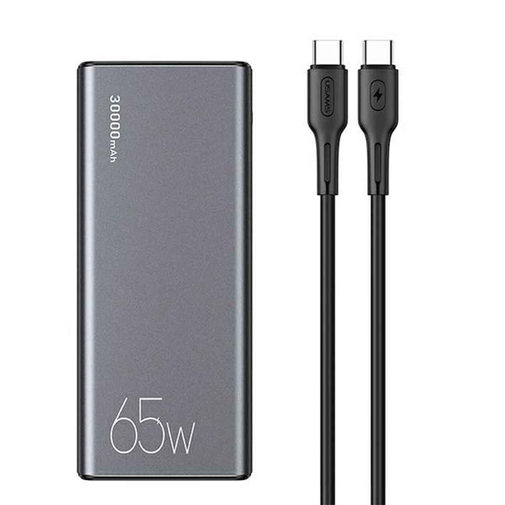 Usams Powerbank Pb59 30000Mah 65W 2Xqc3.0+Pd Schnellladung Czarny/Schwarz Cmxlogtc01 (Us-Cd165) + Kabel Usb-C-Usb-C
