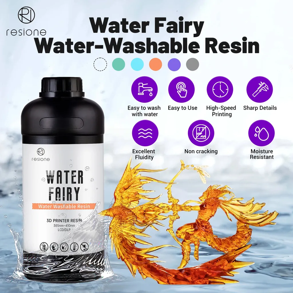 Résine 3D nettoyage facile à l'eau haute précision orange 1000g UV - 2