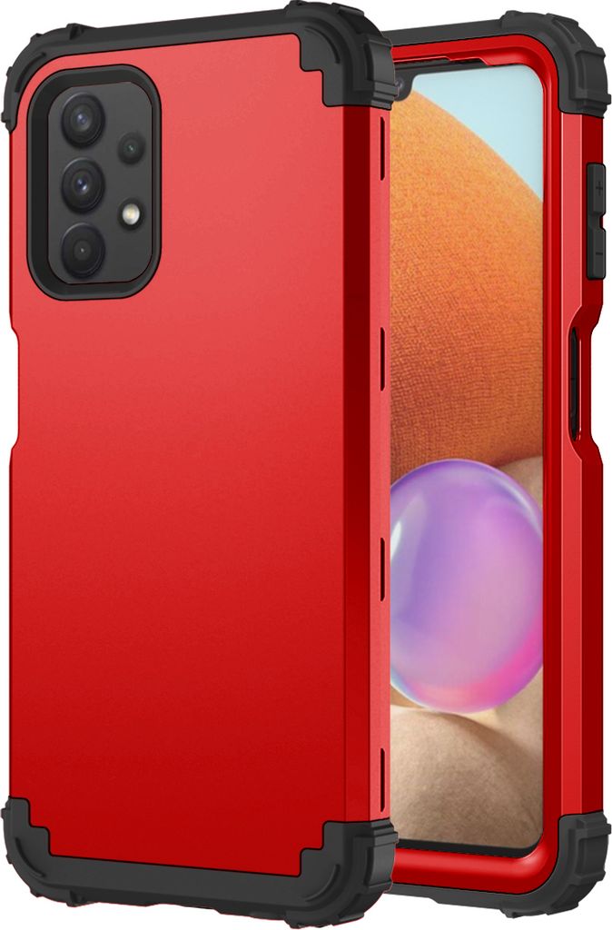 Galaxy A32 5G Hülle, 3 in 1 Hybrid PC TPU Stossfest Robust Schutzhülle für Samsung Galaxy A32 5G Rot