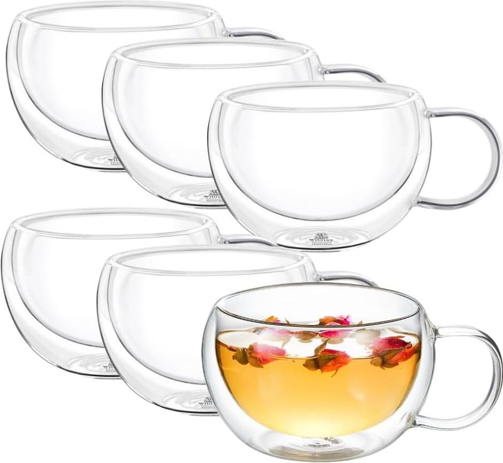 Wilmax | Thermogläser mit Henkel | 6er Set | 250 ml | doppelwandige Kaffeegläser | Latte Macchiato Gläser Set | Cappuccinogläser mit Henkel | T...