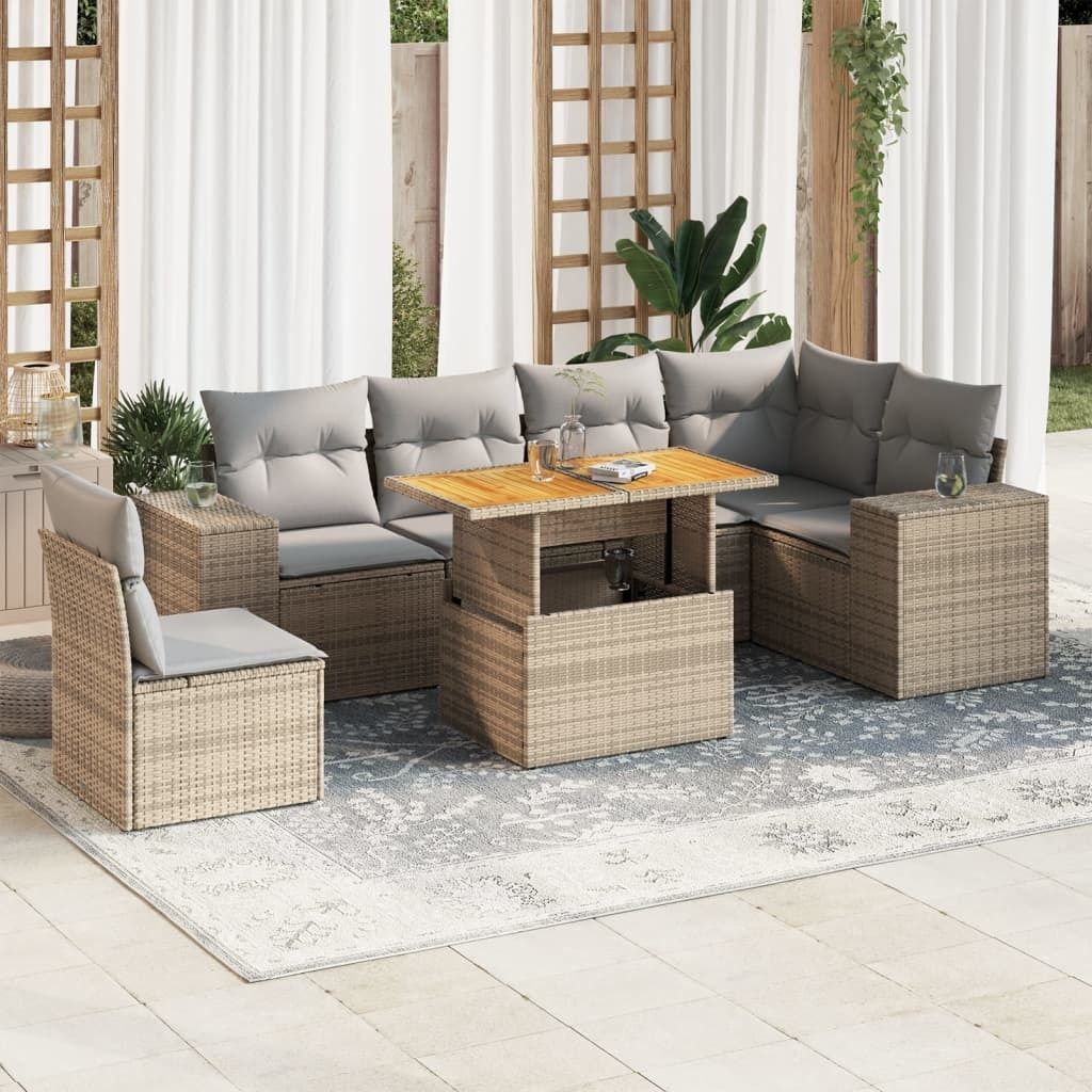 Maison Exclusive - 7-tlg. Garten-Sofagarnitur mit Kissen Beige Poly Rattan