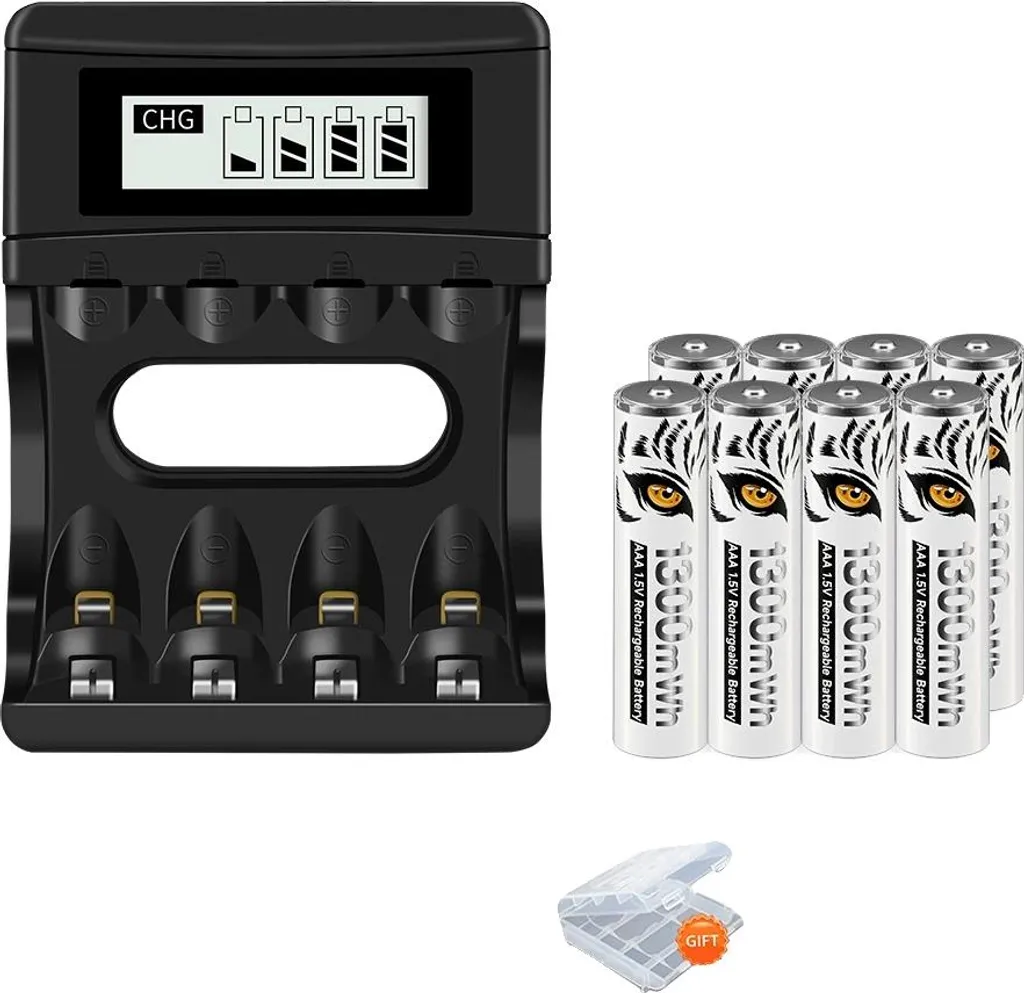 Piles AAA Lithium 1300mWh rechargeables : autonomie et chargeur x8