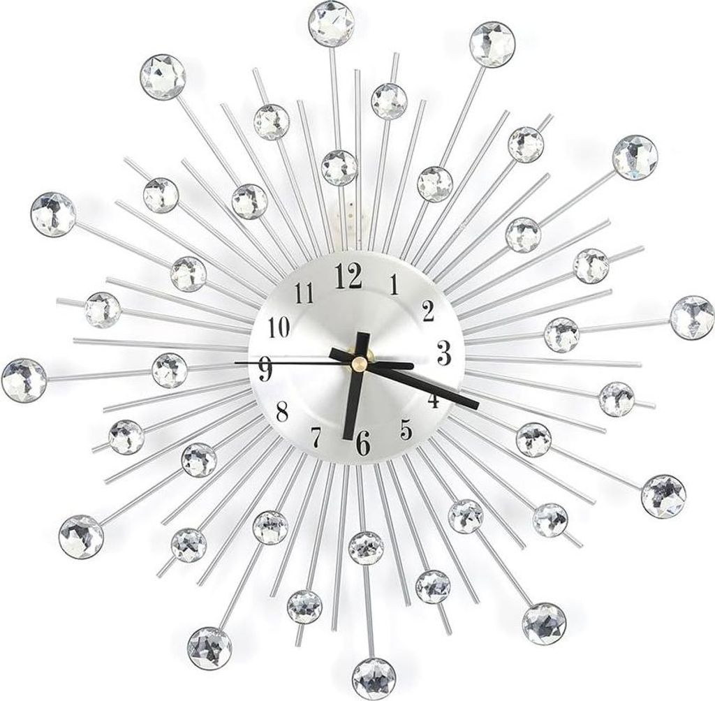3D Kristallen Wandklok - Modernes Design mit Diamanten - Stille Bewegung - Wohnzimmer Schlafzimmer Dekoration - Silberfarben