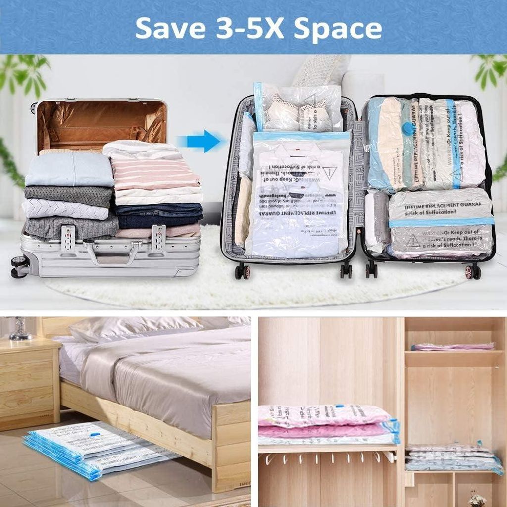 Vakuumverpackungen für Kleidung und Bettwäsche - 6 Stück, 100 x 80 cm - Platzsparend und Wiederverwendbar