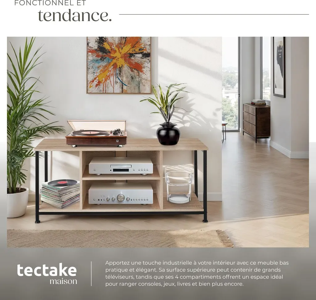 Meuble de rangement 110 cm bois clair Sonoma avec étagère variable