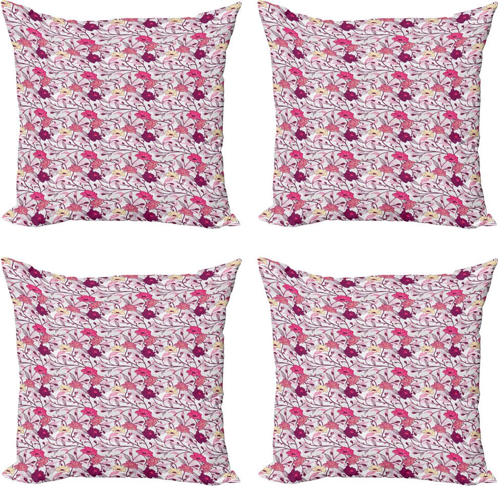 ABAKUHAUS japanisch Kissenbezug Set (4 Stück), Sakura-Blüten, Moderner Doppelseitiger Digitaldruck, 50 cm x 50 cm, Rosa, Lila und Elfenbein