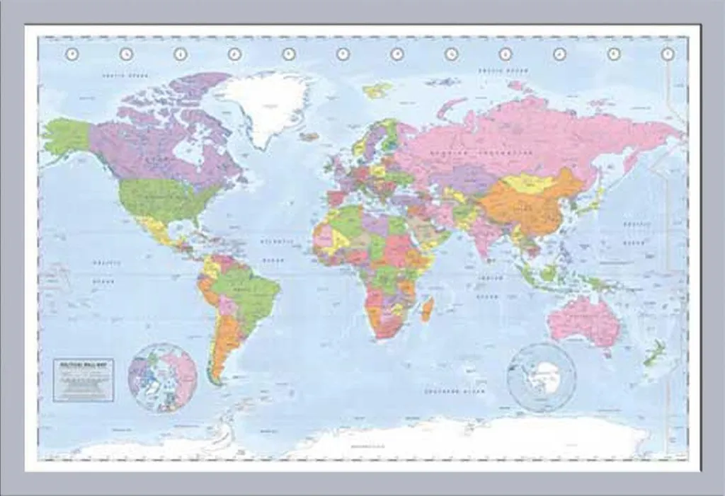 Kit Mappa Mondo Politico + Cornice Shinsuke Argento 91,5x61 cm