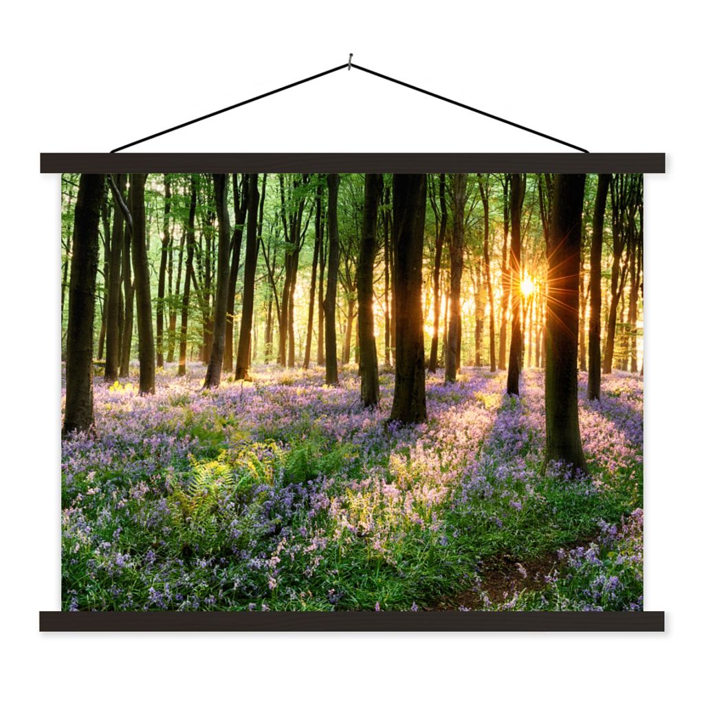 MuchoWow Textilposter Wald - Blumen - Lavendel - Sonne - Lila - Natur 60x45 cm mit schwarzem Rahmen - Poster Schlafzimmer