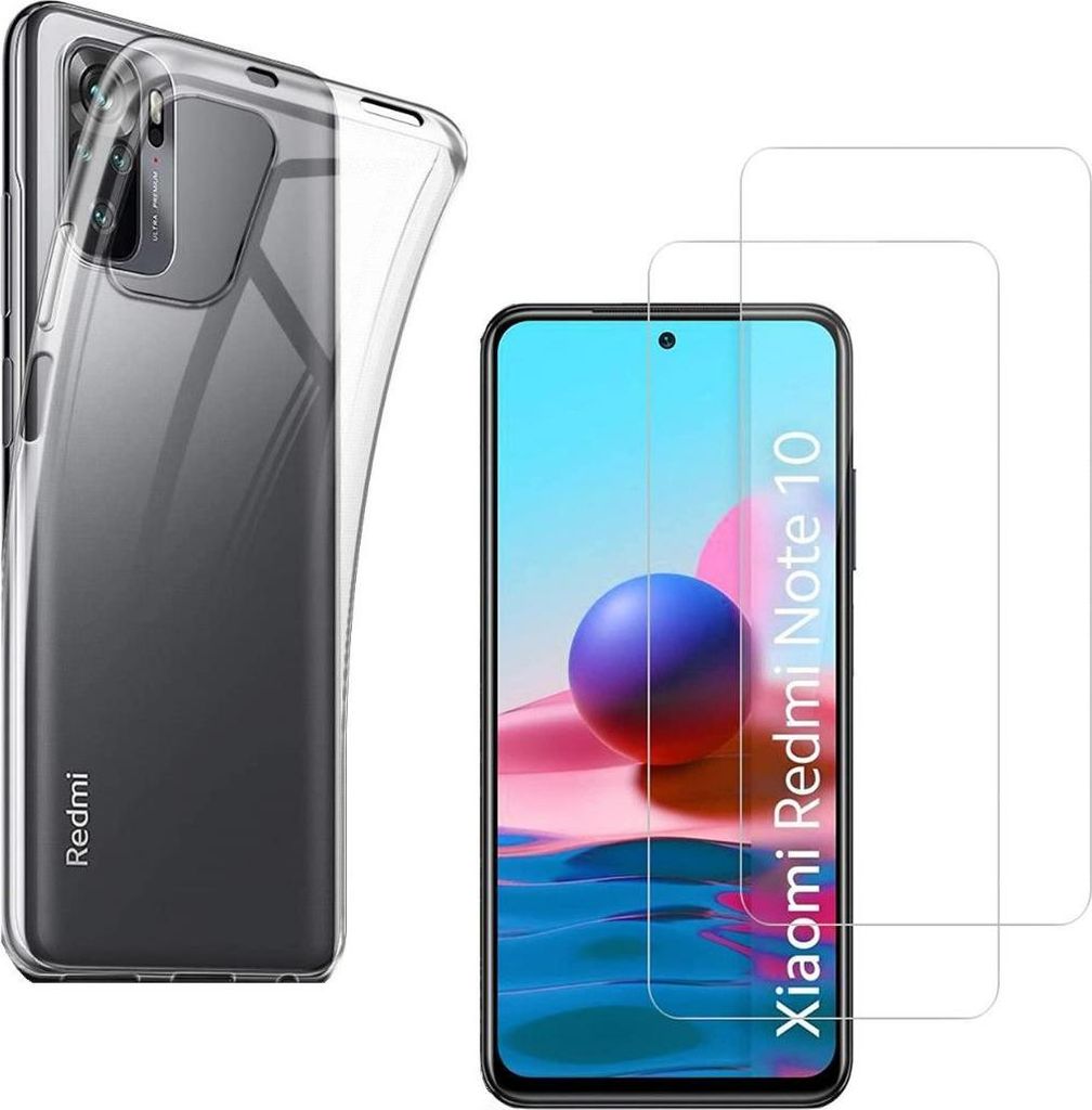 Hülle für Xiaomi REDMI NOTE 10 4G mit 2 Displayschutzfolien aus Hartglas Phonillico