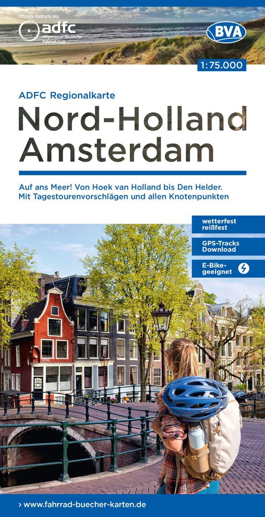BVA ADFC Regionalkarte Nord-Holland Amsterdam, mit Knotenpunkten 1:75.000