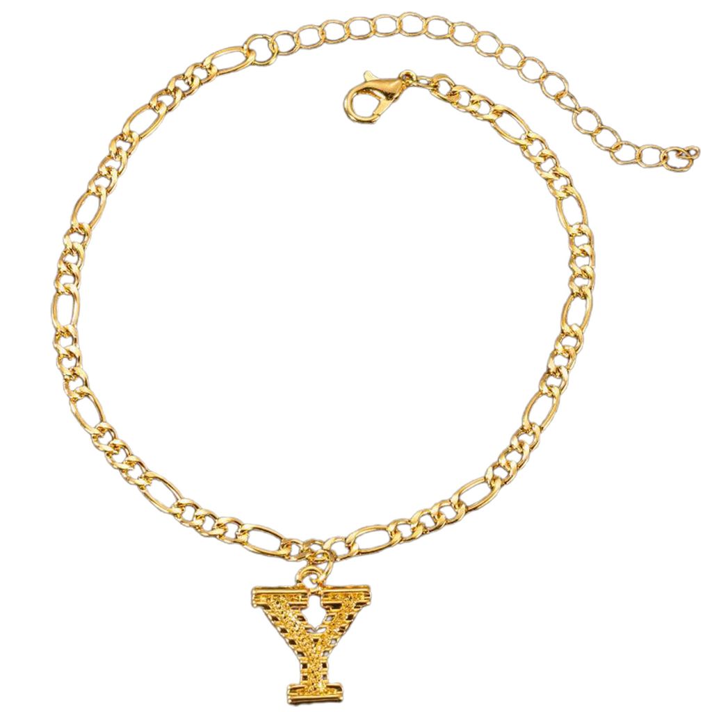 Damen-Fußkettchen mit 26 Buchstaben, verstellbarer Schmuck, galvanisiertes, langlebiges Fußarmband, Strandmode-Y
