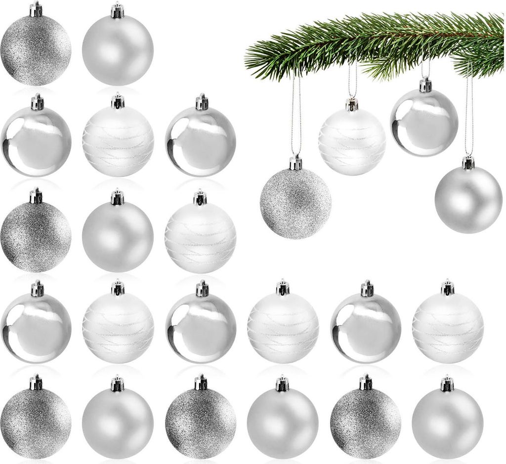 com-four 20x Weihnachtskugeln, Christbaumkugeln bruchsicher aus Kunststoff für Weihnachten, Baumschmuck für den Christbaum mit Anhänger, Ø 6 cm