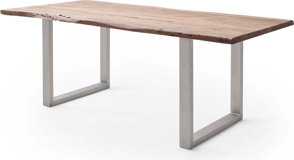 Esstisch 180x100 Akazie natur Edelstahl Gestell U Platte 30mm Calvera