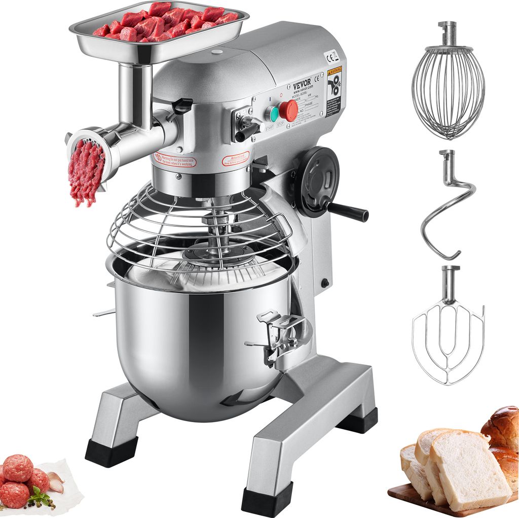 VEVOR Küchenmaschine, 1100 W Knetmaschine 20 L Edelstahl Kompakt Küchenmaschine 120 kg/h Fleischwolf, 20 L Schüssel, Standmixer 3 Geschwindigkei...