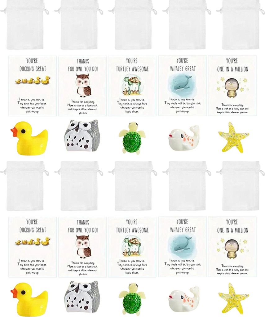 Mitarbeiter-Anerkennungsgeschenke in großen Mengen für Kollegen, Dankeschön-Geschenkset mit inspirierenden Notizkarten und Harztieren für ehren...