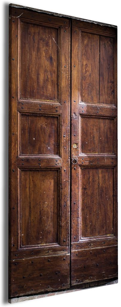 Wallario Premium Leinwandbild Holztür braun in Größe 50 x 125 cm