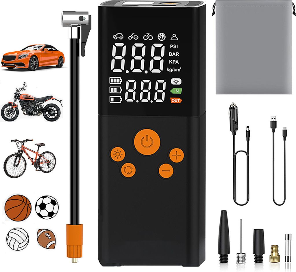 Elektrische Luftpumpe, Akku Luftpumpe Kompressor, Akku Pump Electric, 150PSI 6000mAh Tragbarer Akku Kompressor mit Digitale LCD-Bildschirm