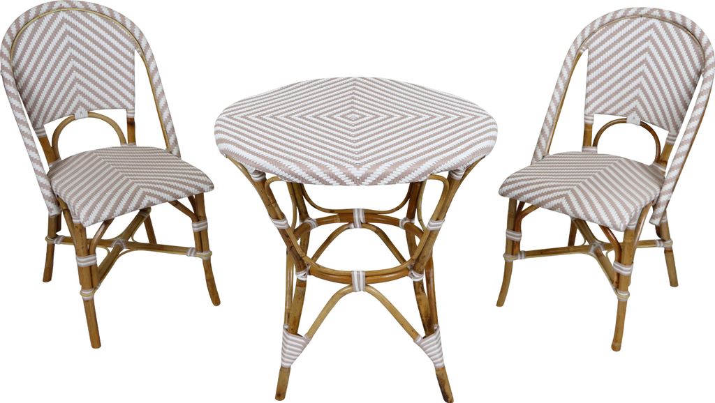 AXI Jacqueline Bistroset 3-teilig, Braun/Weiß | Bistrotisch mit 2 Stühlen, Rattan, Vintage Design | Bistro Gartenmöbel Set für Garten / Balkon ...