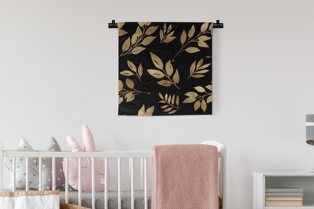 MuchoWow Wandteppich Wandbehang Muster - Gold - Blätter 60x60 cm Tapisserie Dekoration Wandtuch - Dekorationen - Wand Decke