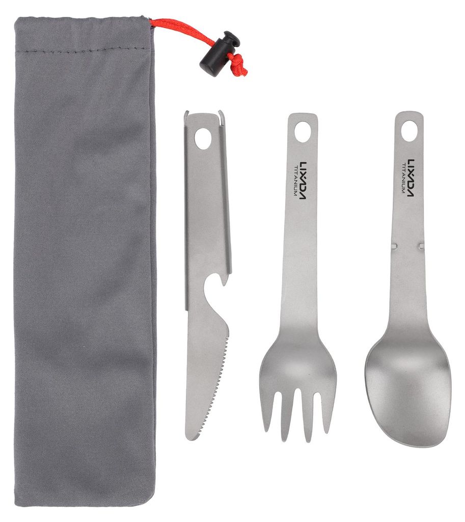 Ti Camping-Besteckset 3-in-1: Outdoor-Löffel, Gabel und Schneidewerkzeug – Multifunktionswerkzeug, leicht, strapazierfähig, sandgestrahlt, hoch...