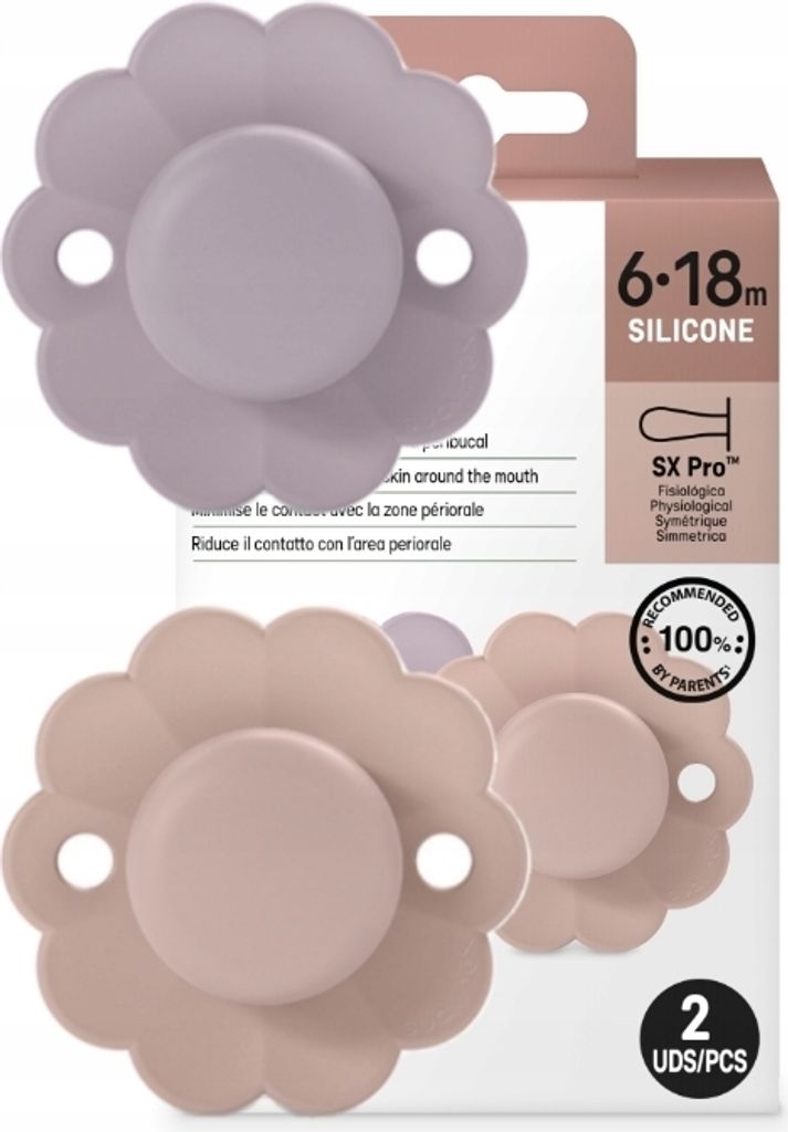 Suavinex Physiologische Silikon-Schnuller SX Pro 6-18 Monate, Farbe: Lavender & Mauve, 2er Pack