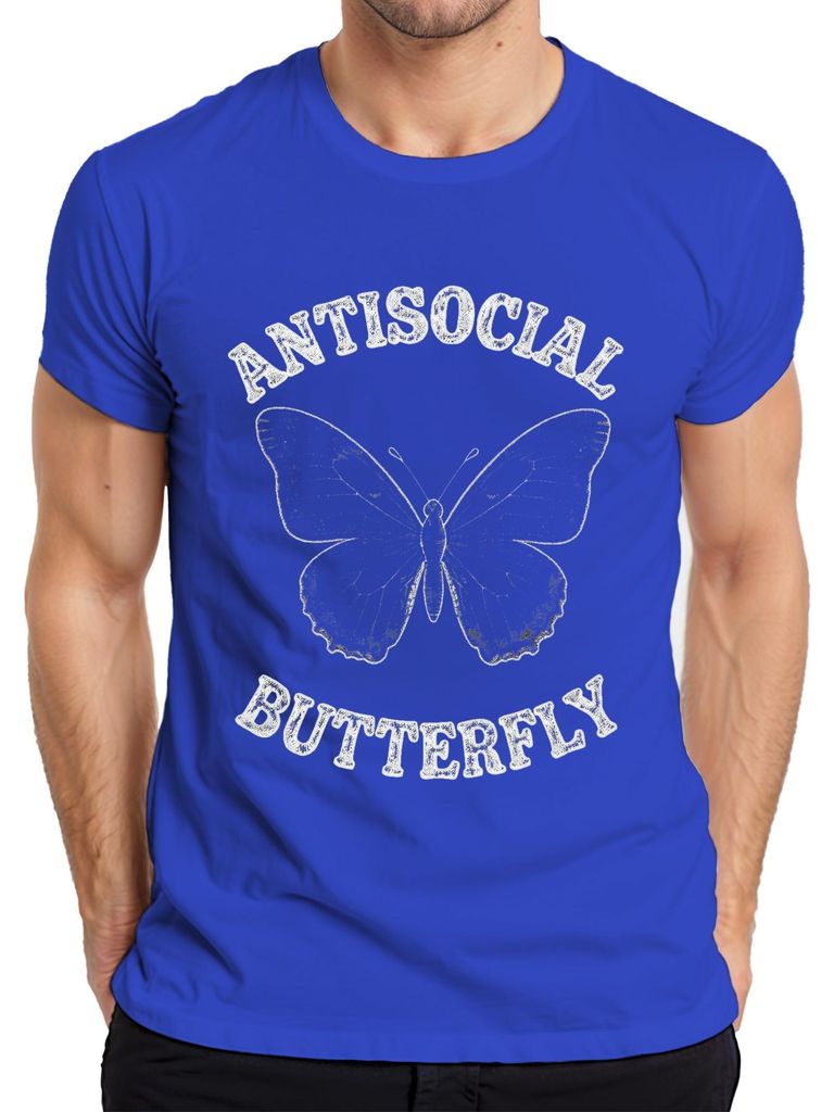 Antisocial Butterfly Schmetterling Vintage Grunge Goth Geschenk Herren T-Shirt, Blau, S