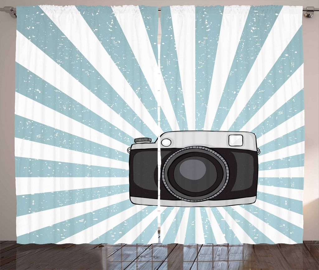 ABAKUHAUS Kamera Rustikaler Vorhang, Retro-Pop-Art-Art-Foto, Wohnzimmer Universalband Gardinen mit Schlaufen und Haken, 280 x 175 cm, Dunkelblau Gr...
