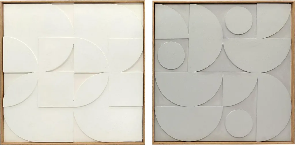 Déco Murale 3D pour Grand Mur Vide - Ensemble 2 Tableaux Bois Blancs 80cm