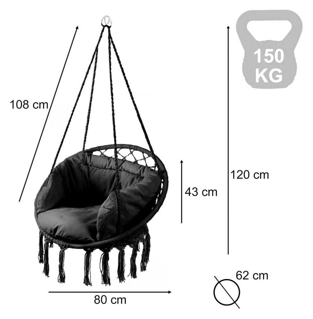 Saucer Balançoire Ronde Avec Cadre A – Charge 200 Kg, Siège Large En Tissu Oxford 900D, Cordes Réglables, Idéale Pour Jardin Et Terrasse